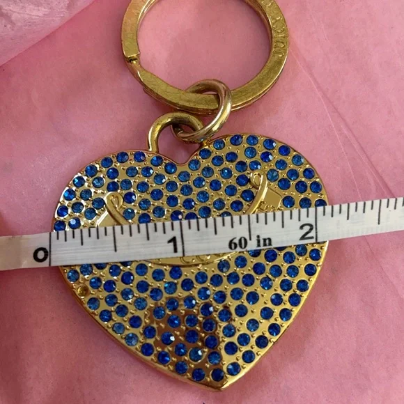 Juicy Couture rare Gold & Royal Blue Heart shape Key chain Holder keychain bling - Picture 7 of 7